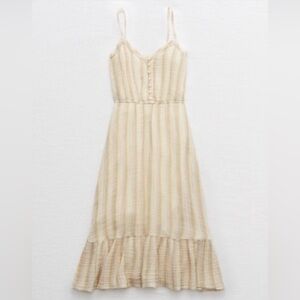 aerie Cream Striped Midi Sundress